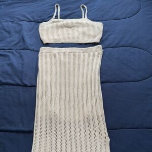 Elegant Cream Knit Skirt Set